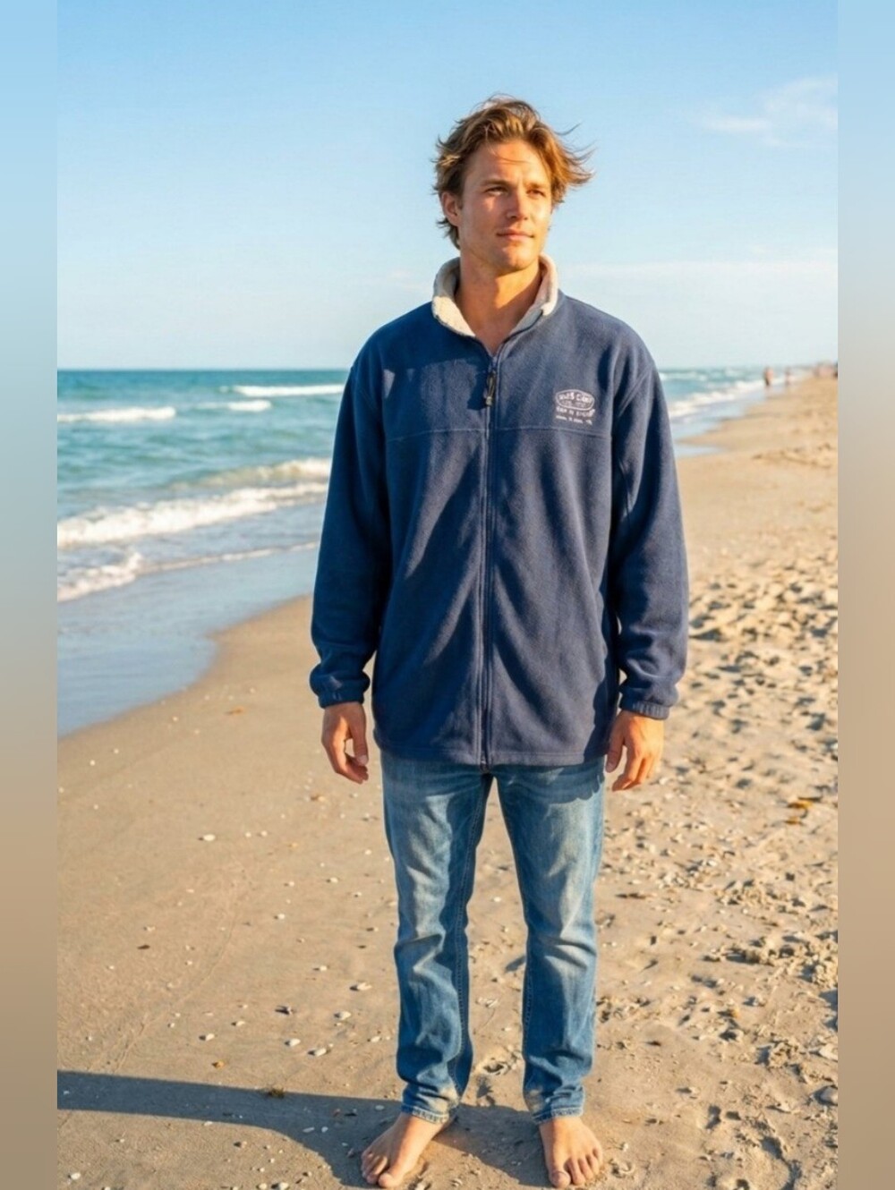 Ron Jon Olive Green or Navy Blue Fleece Jacket w/Contrasting Collar Cocoa Beach